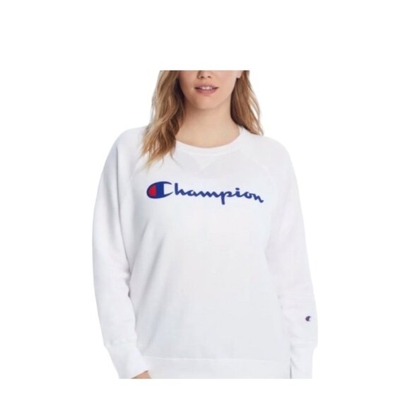 Champion Power-Blend Fleece Boyfriend Sweatshirt White Size 1X Casual Plus Size - Picture 1 of 15